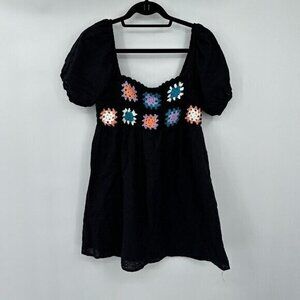 Le Lis Womens Dress Medium Black Short Sleeves Crochet Floral Casual Boho New
